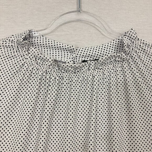 Adrianna Papell White Black Polka Dot Ruffle Stretch Preppy Blouse 2X - Picture 4 of 9